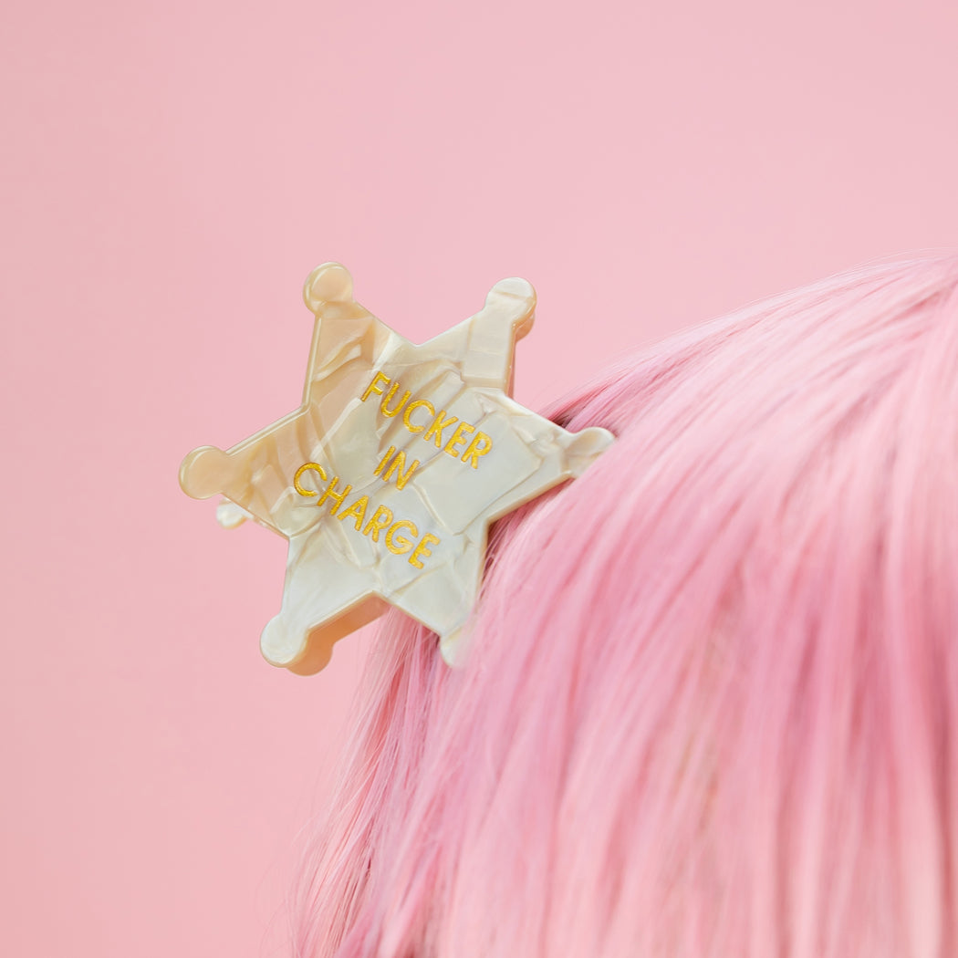 Fucker in Charge - Sheriff's Badge - Acetate Hair Claw Clip