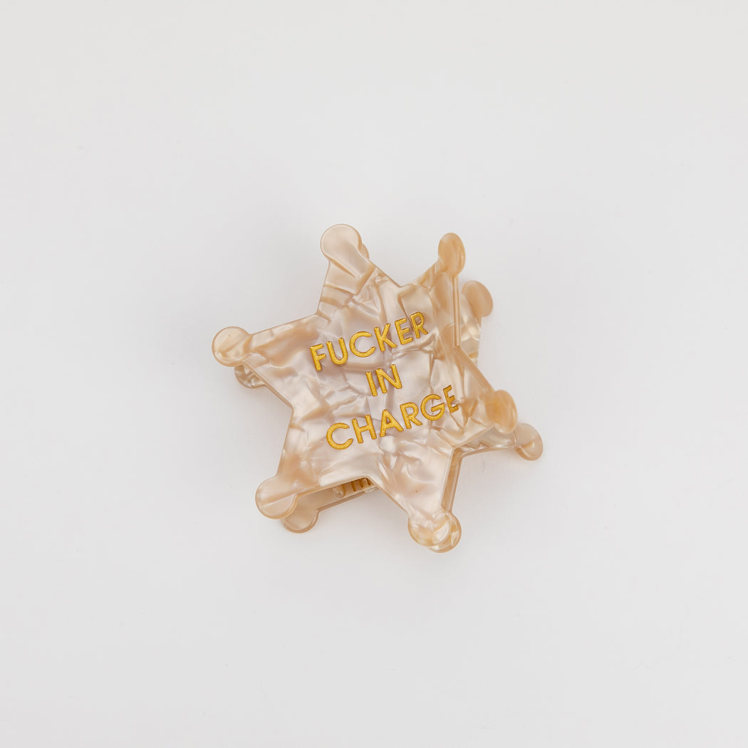 Fucker in Charge - Sheriff's Badge - Acetate Hair Claw Clip