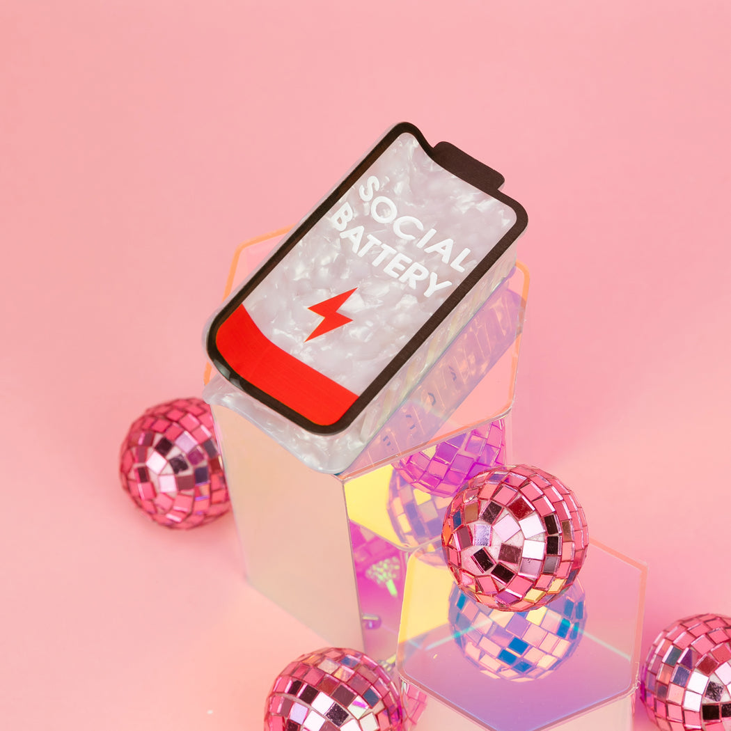 Social Battery - Low Battery - Acetate Hair Claw Clip