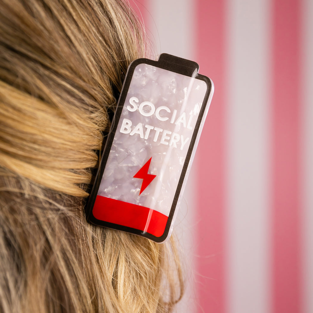 Social Battery - Low Battery - Acetate Hair Claw Clip