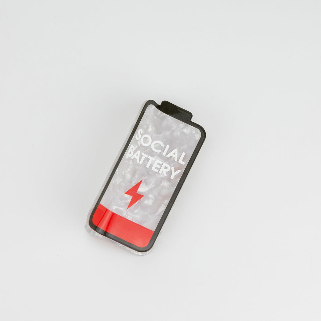 Social Battery - Low Battery - Acetate Hair Claw Clip