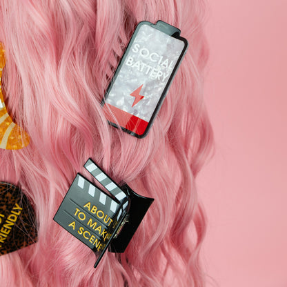 Social Battery - Low Battery - Acetate Hair Claw Clip