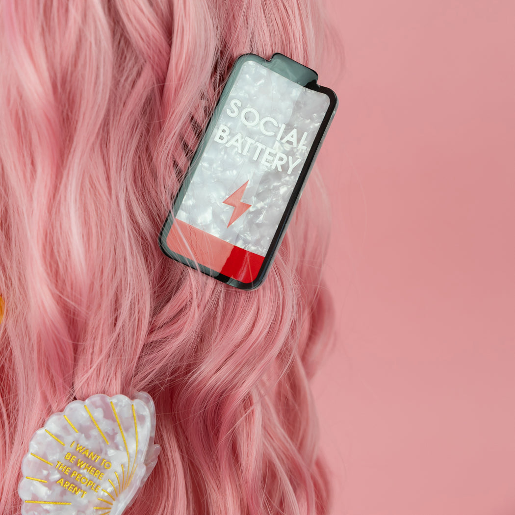 Social Battery - Low Battery - Acetate Hair Claw Clip