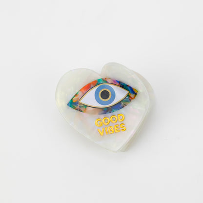 Good Vibes - Evil Eye Heart - Acetate Hair Claw Clip