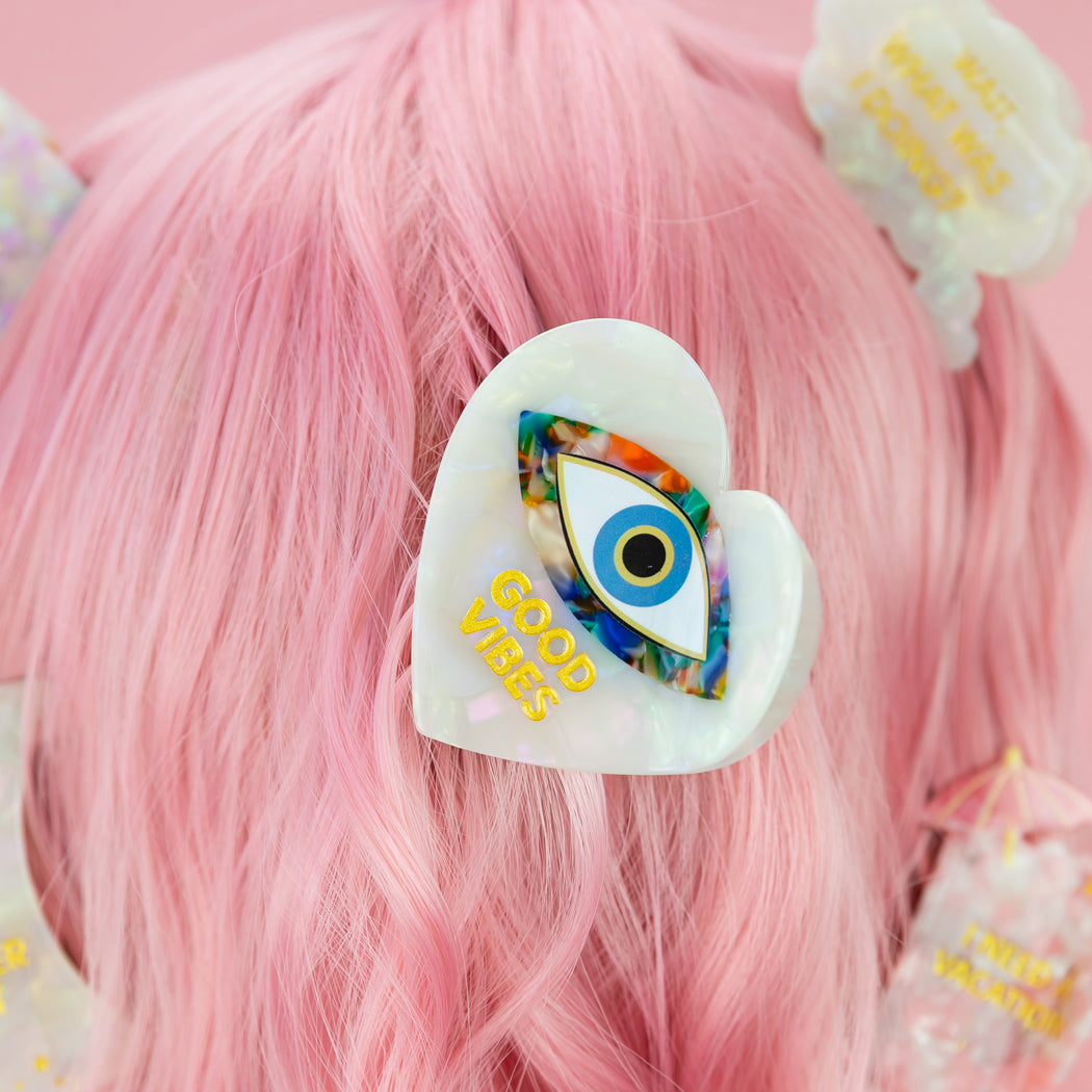 Good Vibes - Evil Eye Heart - Acetate Hair Claw Clip