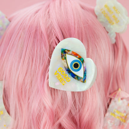 Good Vibes - Evil Eye Heart - Acetate Hair Claw Clip