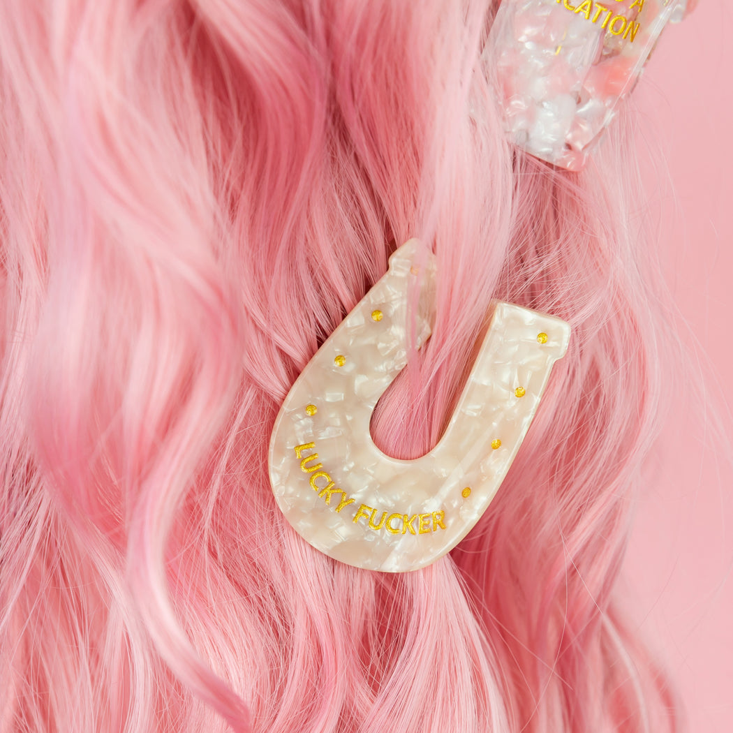 Lucky Fucker - Horsehoe - Acetate Hair Claw Clip