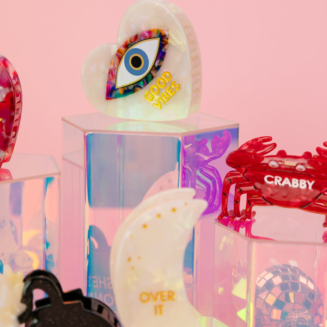 Good Vibes - Evil Eye Heart - Acetate Hair Claw Clip