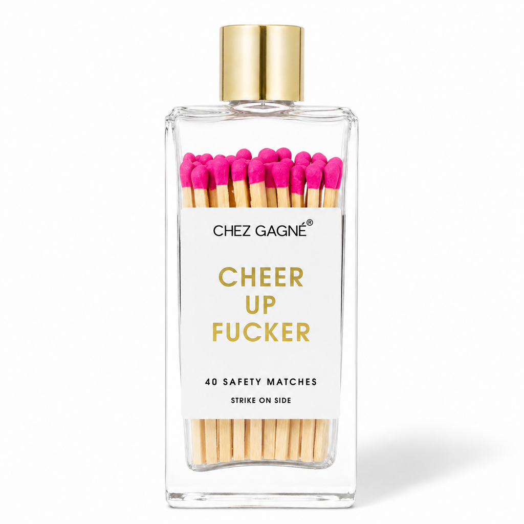 Cheer Up Fucker - Glass Bottle Safety Matches - Bright Pink