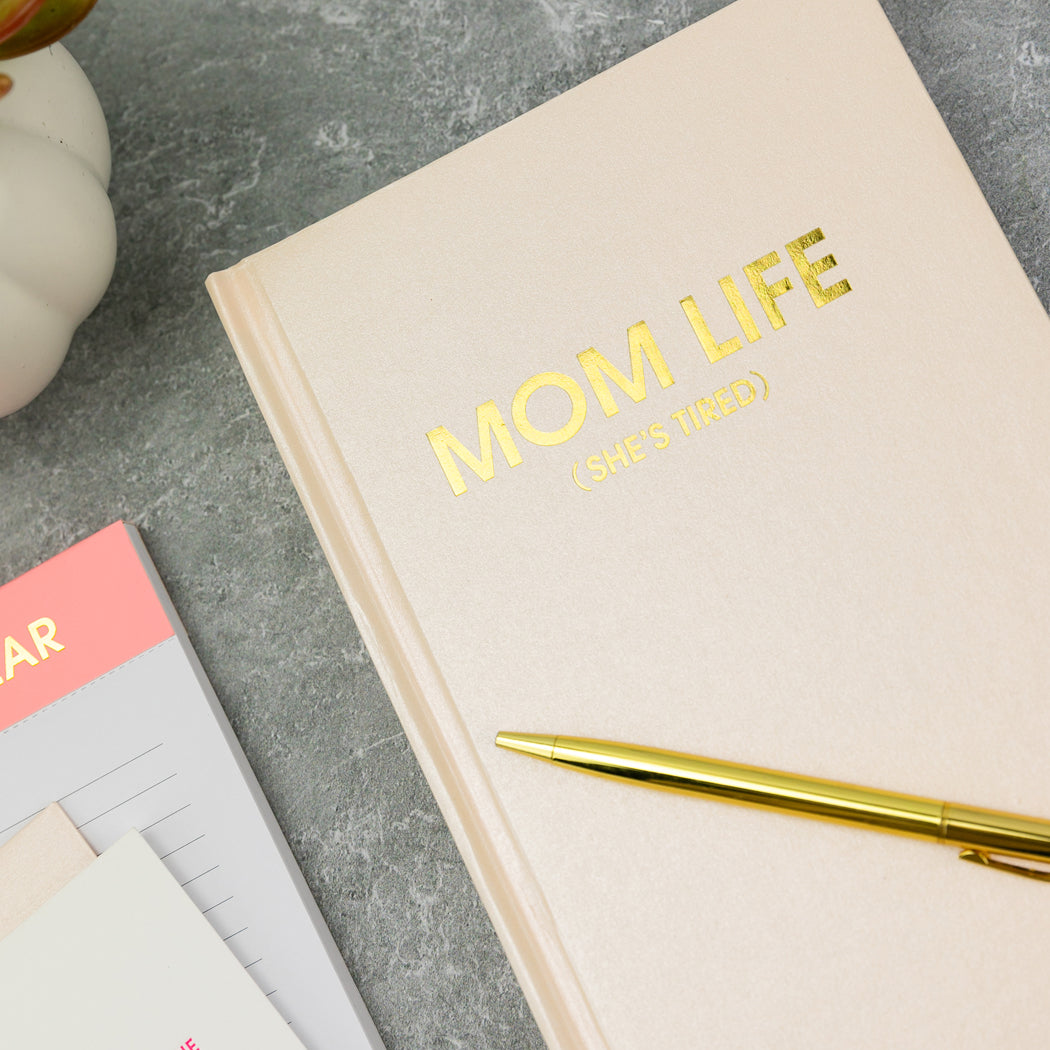 Mom Life (She's Tired) - Coral Shimmer Hardcover Journal