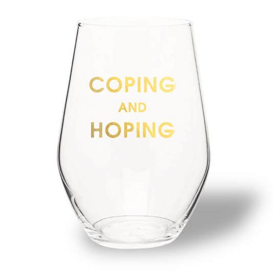 Coping and Hoping - Gold Foil Stemless Wine Glass