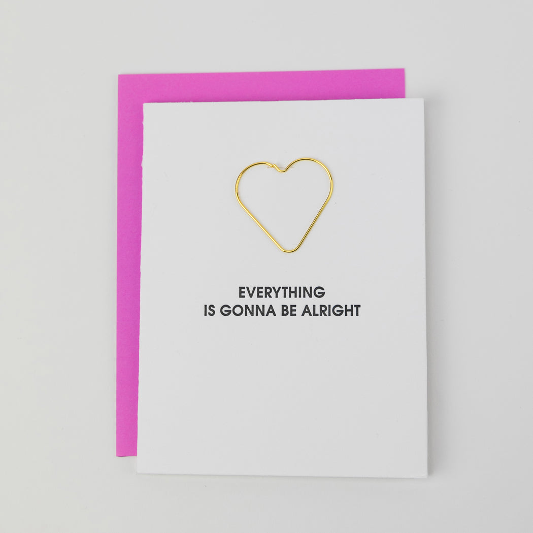 Everything Is Going To Be Alright - Heart Paperclip Letterpress Card