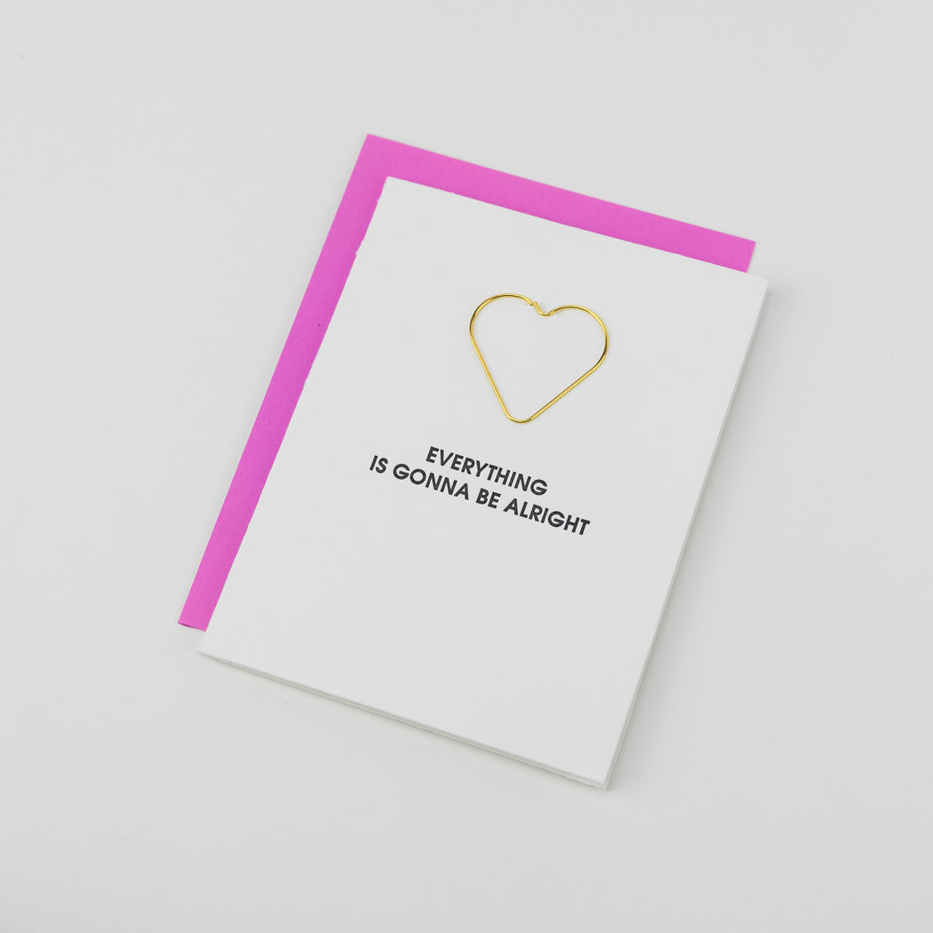 Everything Is Going To Be Alright - Heart Paperclip Letterpress Card