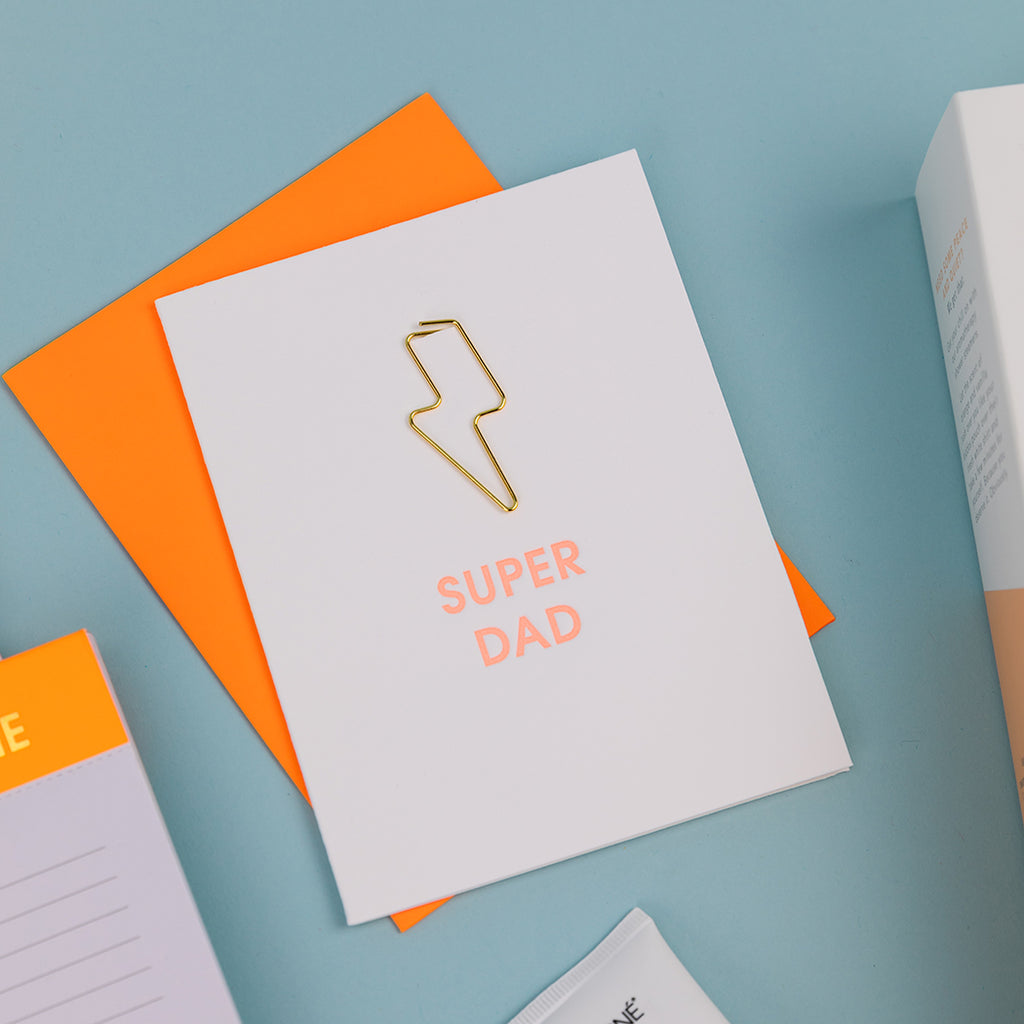 Super Dad - Lightning Bolt Paper Clip Letterpress Card
