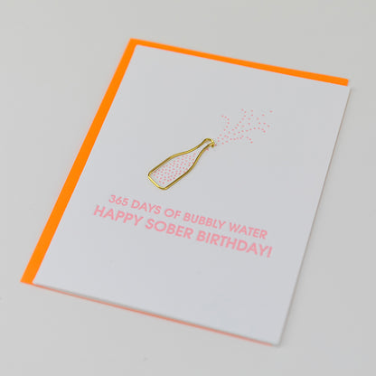 Happy Sober Birthday - Paper Clip Letterpress Card