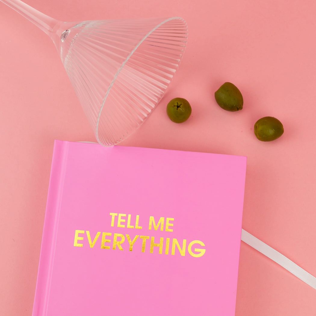 Tell Me Everything - Hardcover Daily Journal - Neon Peony