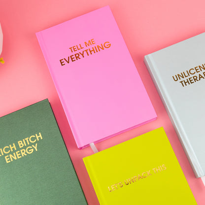 Tell Me Everything - Hardcover Daily Journal - Neon Peony