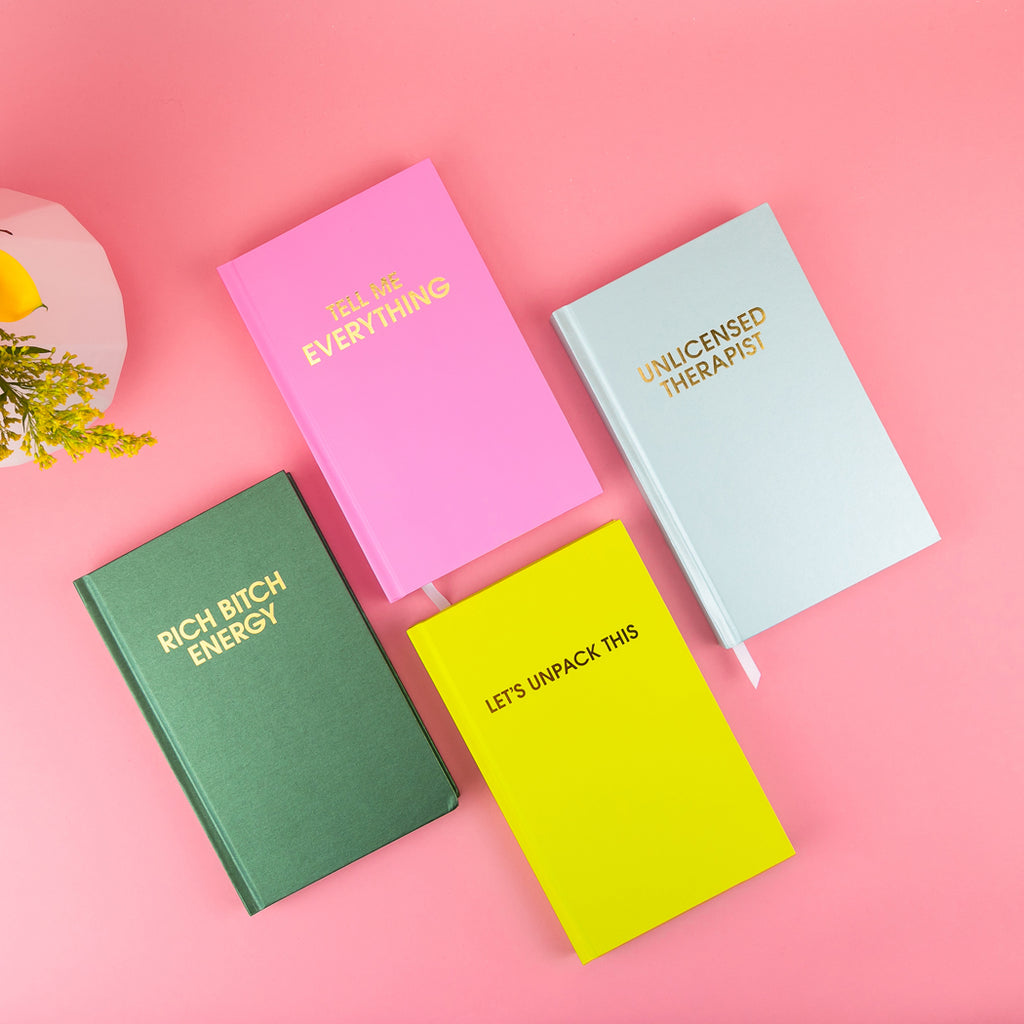 Tell Me Everything - Hardcover Daily Journal - Neon Peony