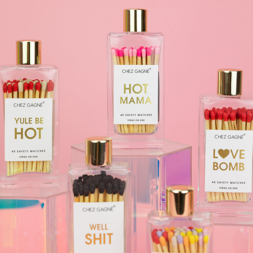 Hot Mama - Glass Bottle Matches - Bright + Light Pink - Mother's Day Gift