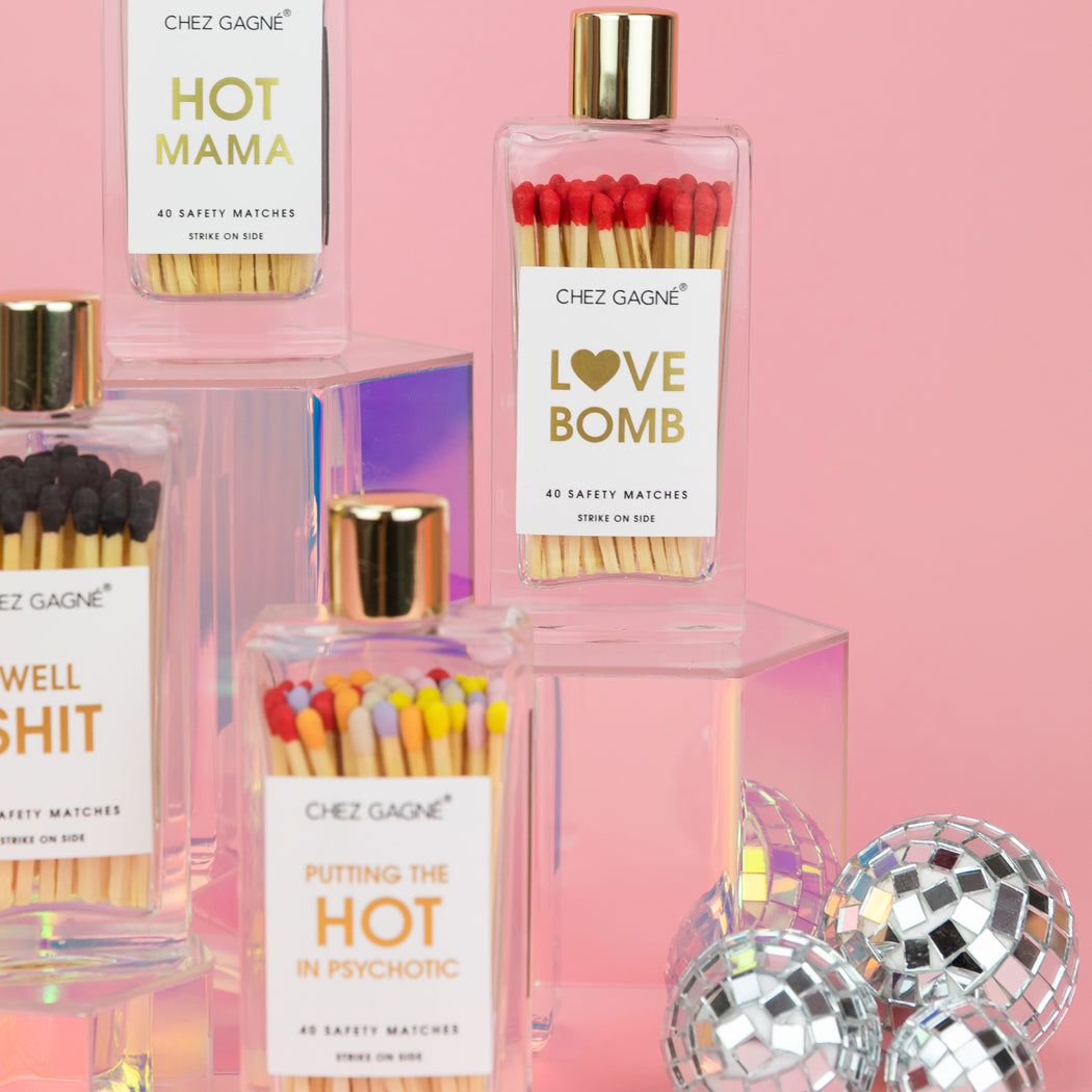 Love Bomb - Glass Bottle Safety Matches - Red Tips