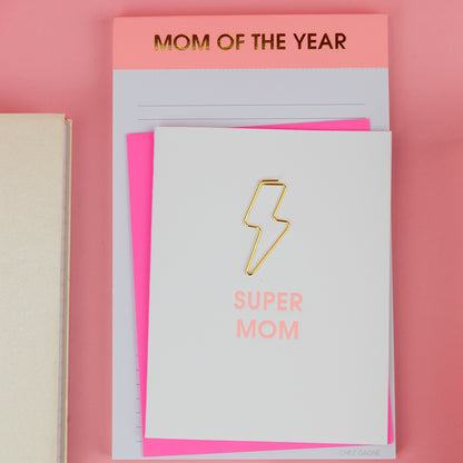Super Mom - Lightning Bolt Paper Clip Letterpress Card