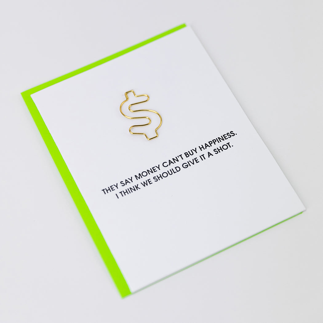 Money Can't Buy Happiness - Paper Clip Letterpress Card