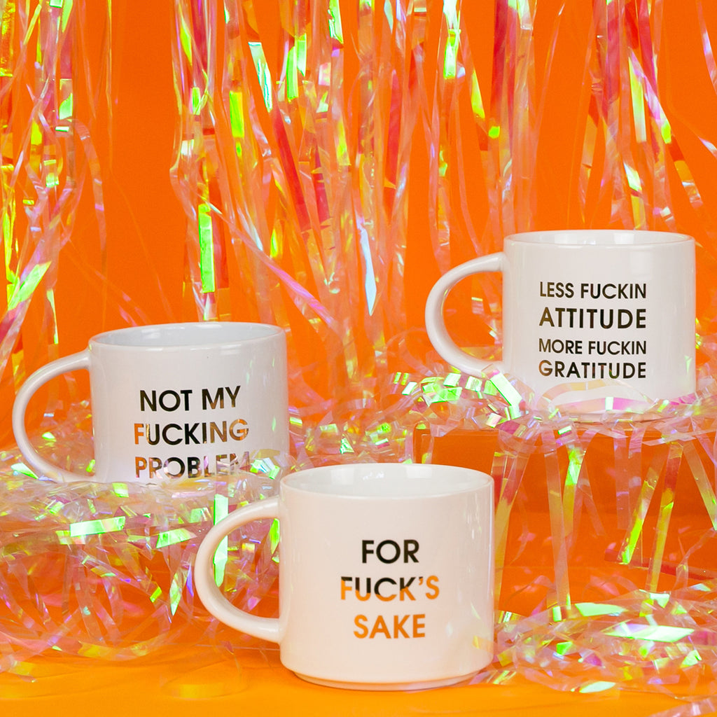 Less Fucking Attitude More Fucking Gratitude - Gold Foil Metallic Mug