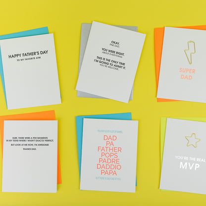 Super Dad - Lightning Bolt Paper Clip Letterpress Card