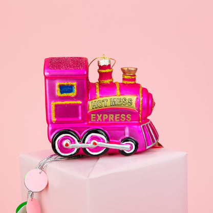 Hot Mess Express - Locomotive Train - Glass Ornament