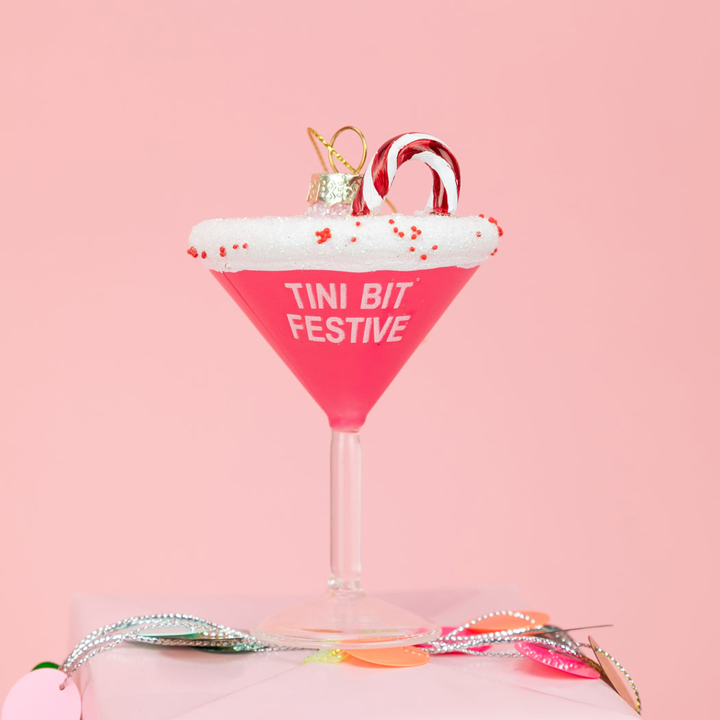 Tini Bit Festive - Holiday Martini - Glass Holiday Ornament