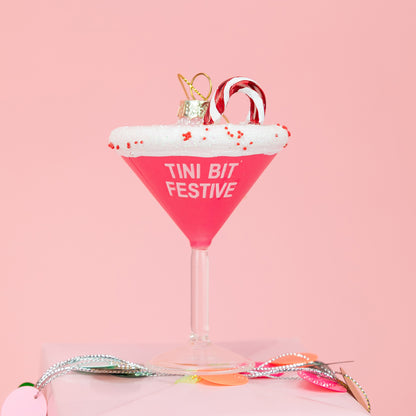 Tini Bit Festive - Holiday Martini - Glass Holiday Ornament