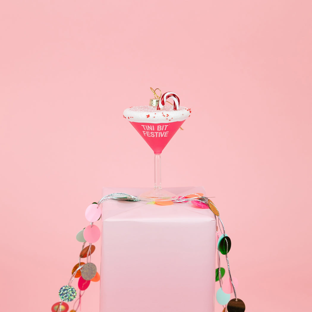 Tini Bit Festive - Holiday Martini - Glass Holiday Ornament