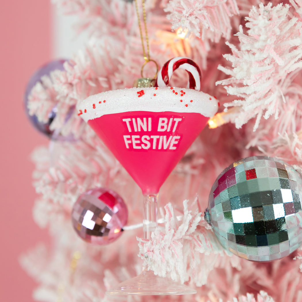 Tini Bit Festive - Holiday Martini - Glass Holiday Ornament