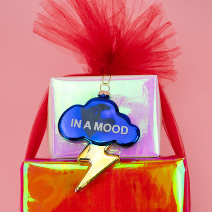 In A Mood - Cloud with Lightning Bolt - Glass Holiday Ornament