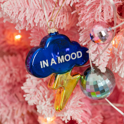 In A Mood - Cloud with Lightning Bolt - Glass Holiday Ornament