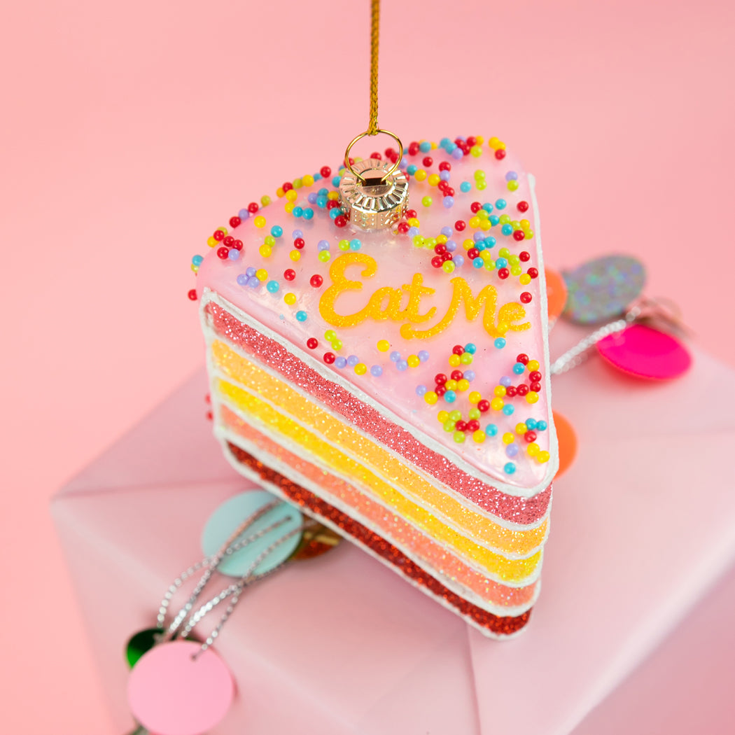 Eat Me - Cake Slice Glass Ornament