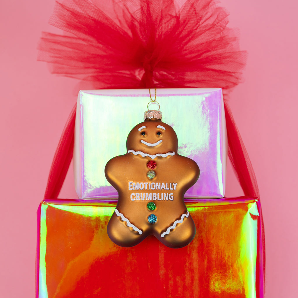 Emotionally Crumbling - Gingerbread Man Glass Ornament