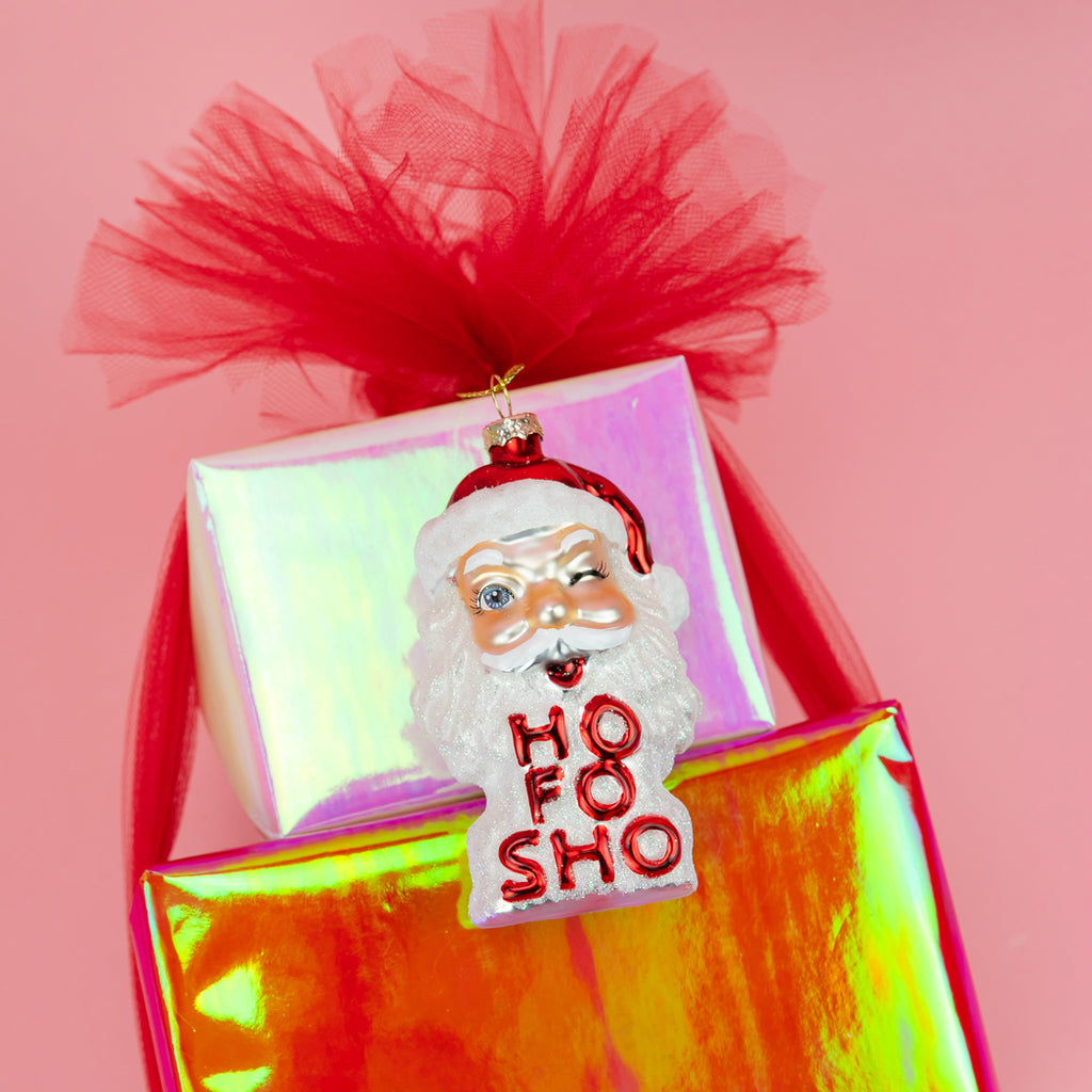 Ho Fo Sho - Winking Santa Claus Glass Ornament
