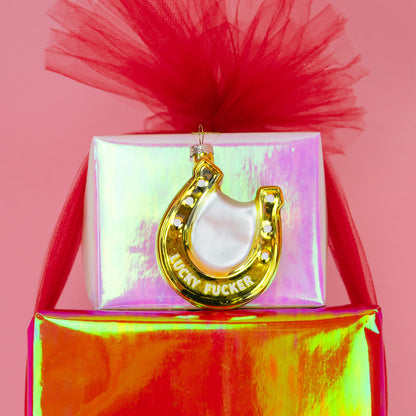 Lucky Fucker - Horseshoe Glass Ornament