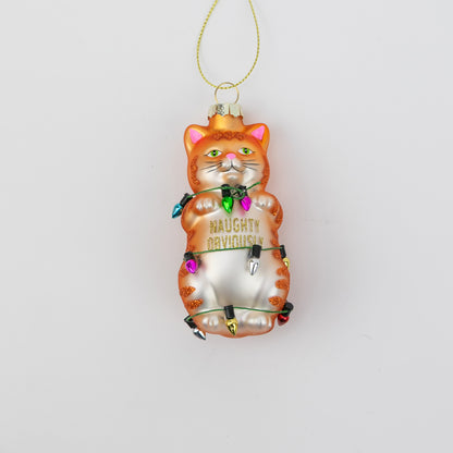 Naughty Obviously - Tangled Tabby Cat Glass Ornament