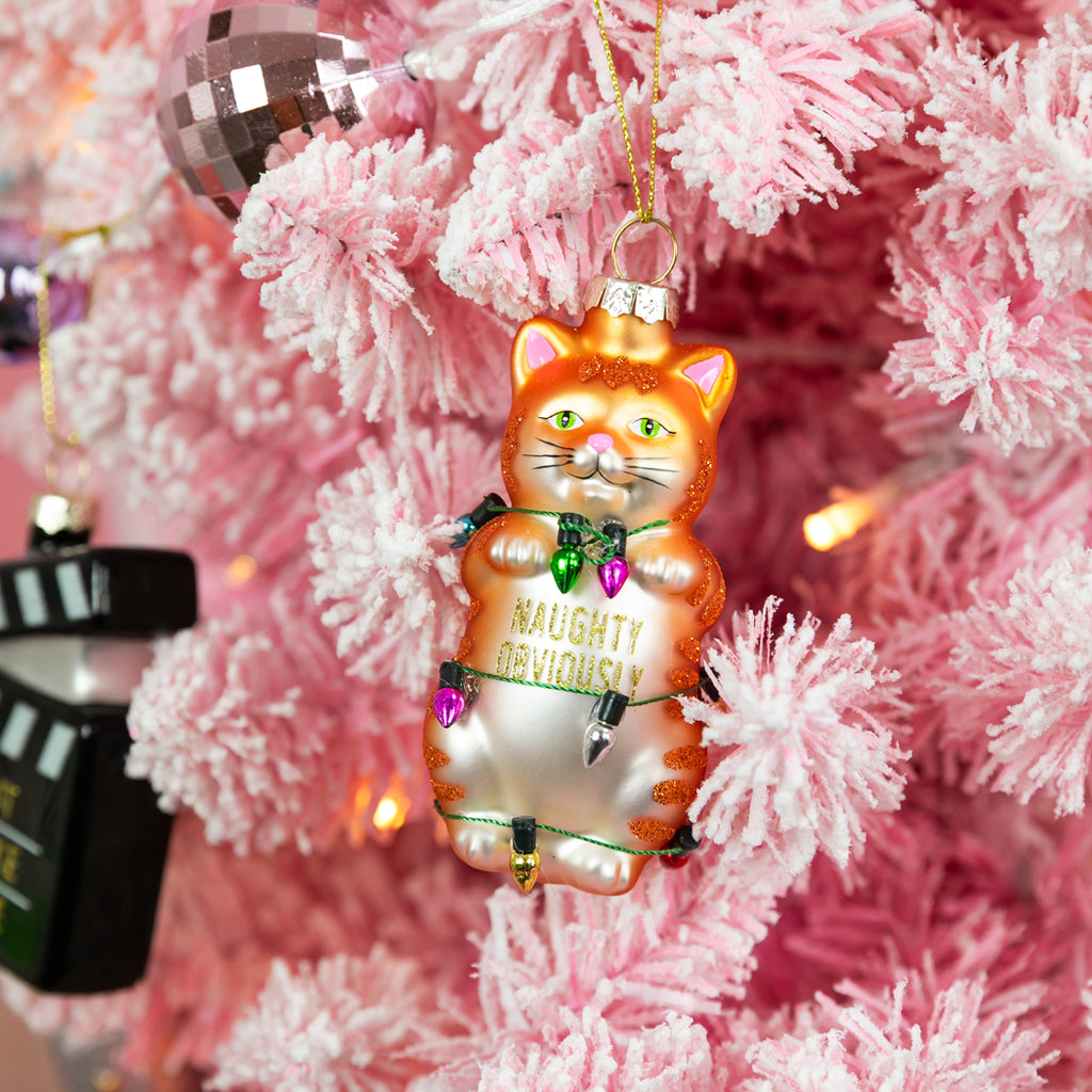 Naughty Obviously - Tangled Tabby Cat Glass Ornament