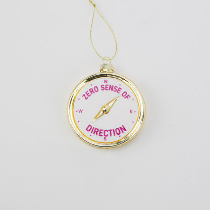 Zero Sense of Direction - Compass Glass Ornament