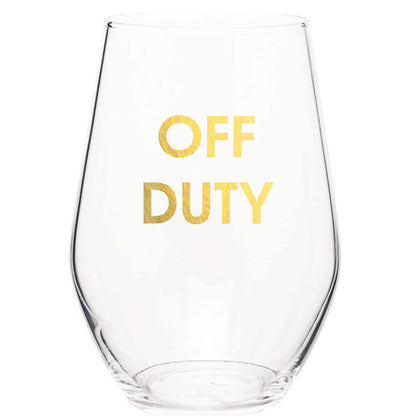 Off Duty - Gold Foil Stemless Wine Glass