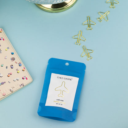 Airplane - Unique Gold Plated Paper Clips - Pack of 25