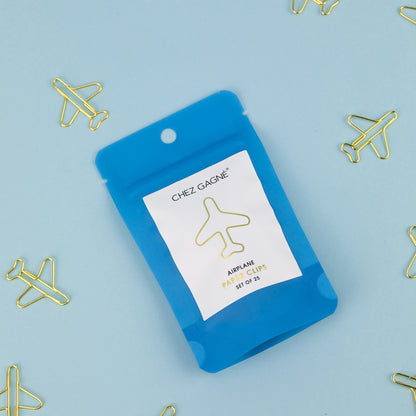 Airplane - Unique Gold Plated Paper Clips - Pack of 25