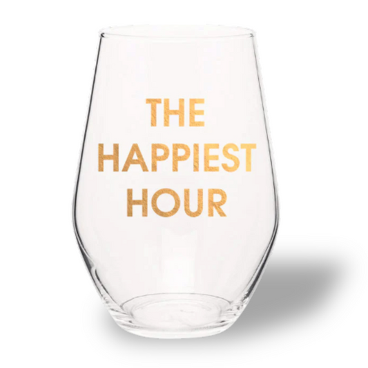 The Happiest Hour - Gold Foil Stemless Wine Glass