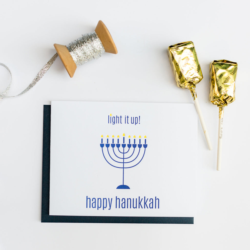 Light It Up Hanukkah - Letterpress Card - Holiday/Hanukkah