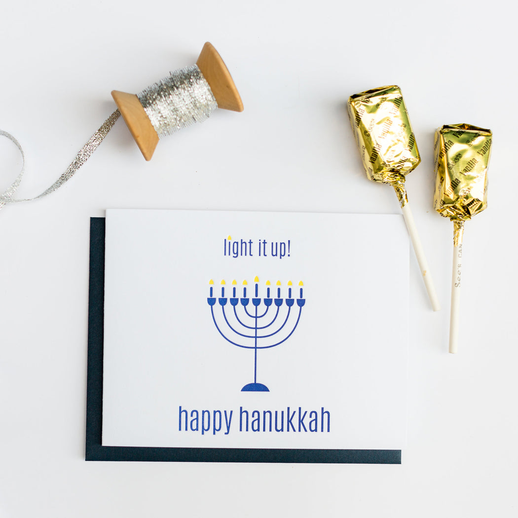 Light It Up Hanukkah - Letterpress Card - Holiday/Hanukkah