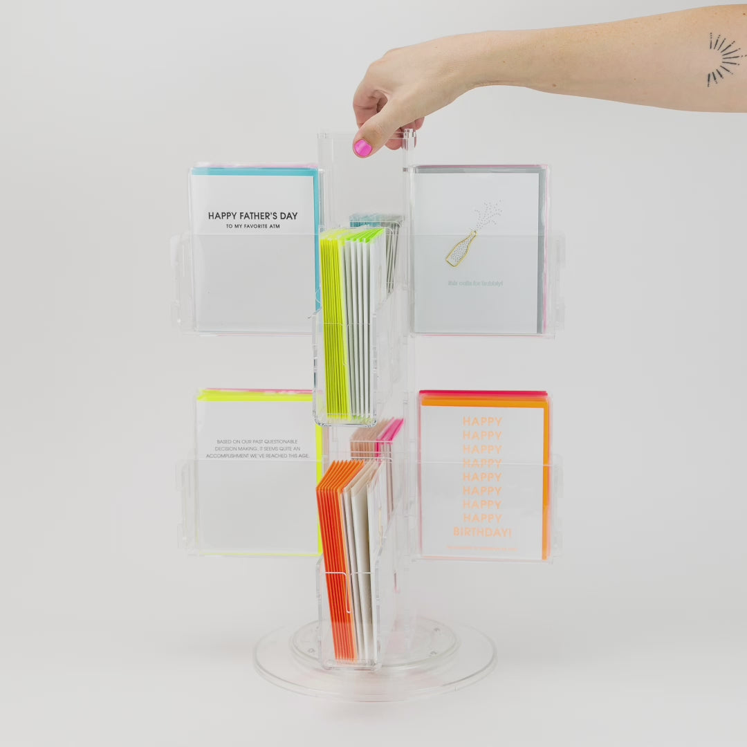 Acrylic Counter Spinner 16 Pocket - 16 Card Holder - Filled