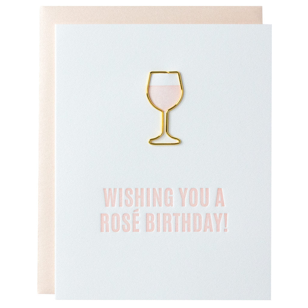 Wishing You a Rosé Birthday Paper Clip Letterpress Card